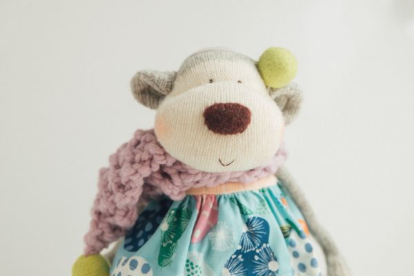 Emma - Original Sculpted Sock Monkey with Dress and Scarf