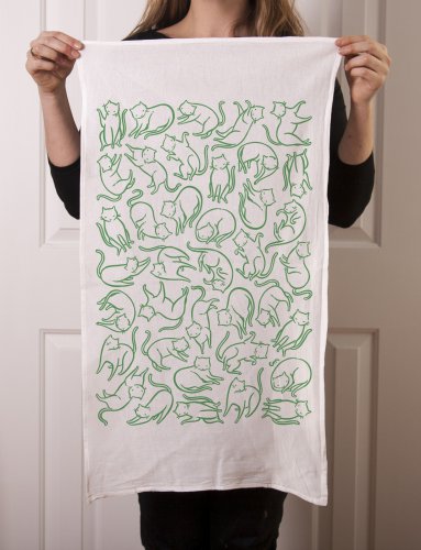 Floating Cats tea towel