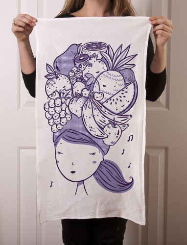 Girl in Fruit Hat tea towel