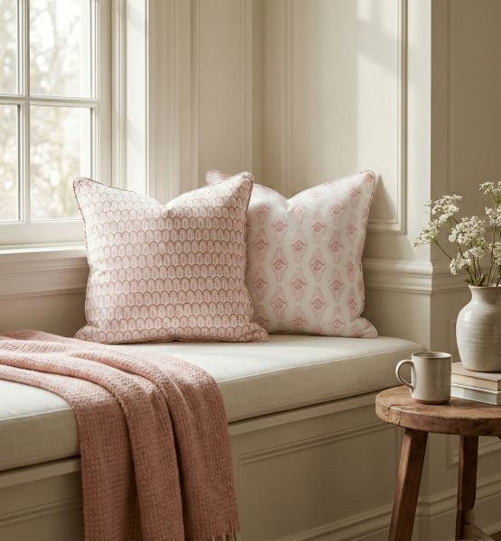 Bikaneri Topaz Cushion Cover and Evia Blossom Cushion Cover