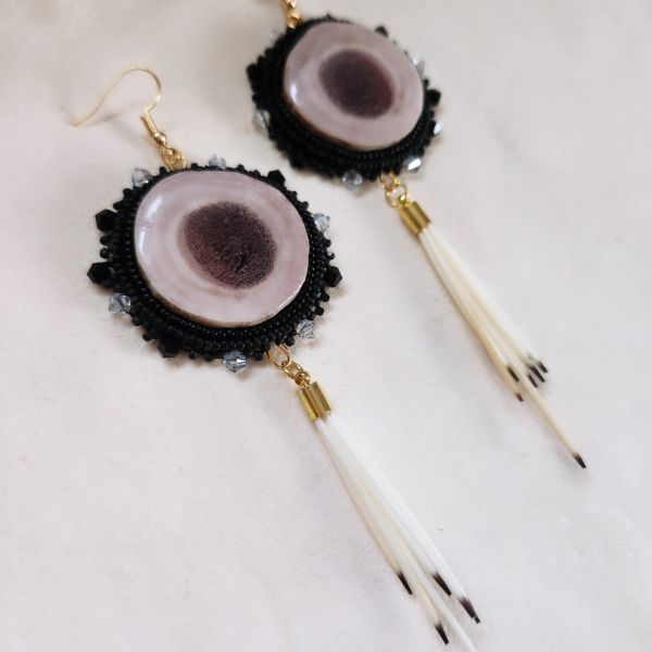 Caribou antler and porcupine quill earrings