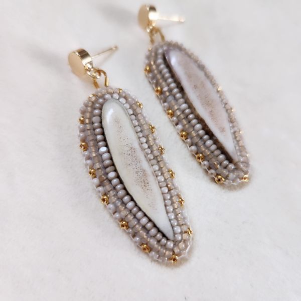 beaded caribou antler earrings