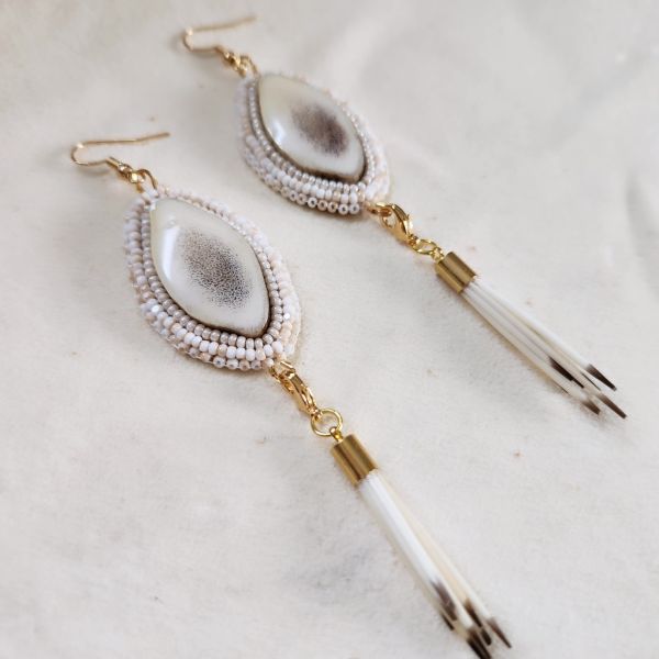 antler and porcupine quill earrings
