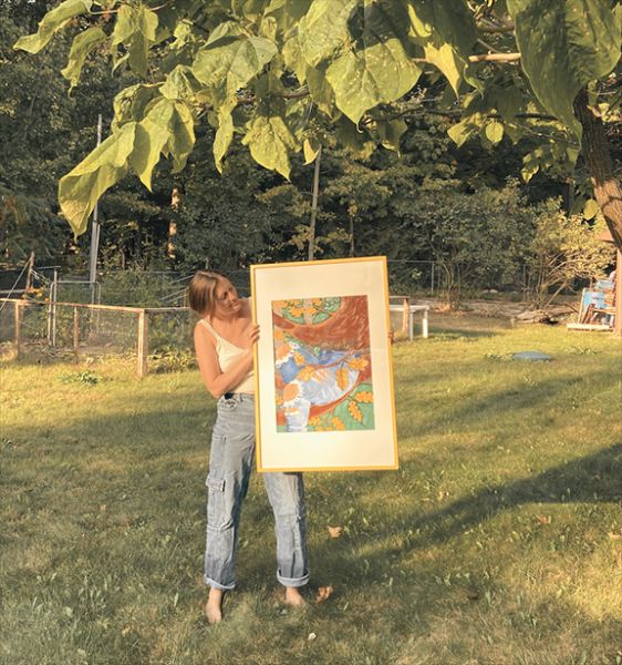 Where do I begin - Original mixed media Piece in Yellow Frame