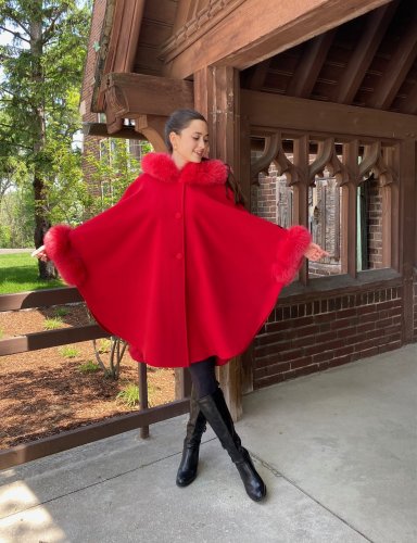 Adele Fur Hooded Cape - Cashmere Wool