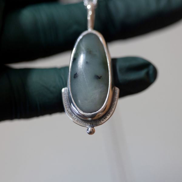 Long Oval Art Deco Jade Pendant