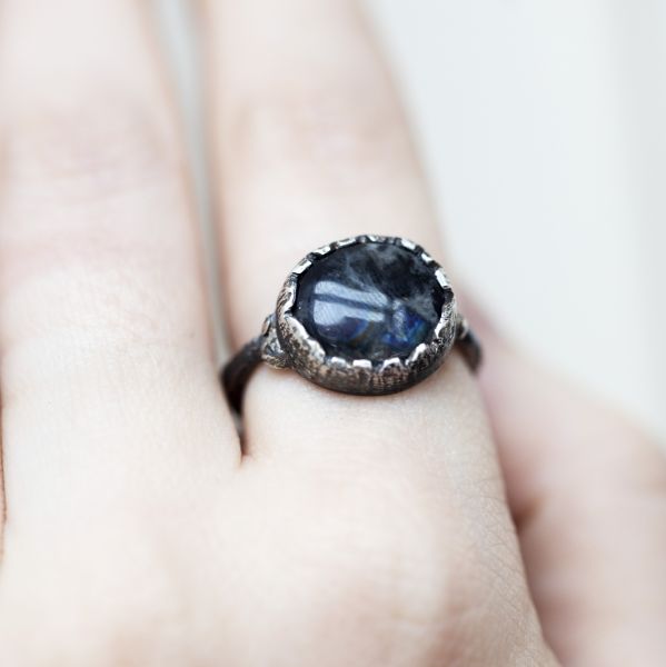 Organic Labradorite on Branch Ring