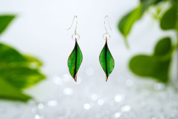 Enameled Mango Leaf Earrings