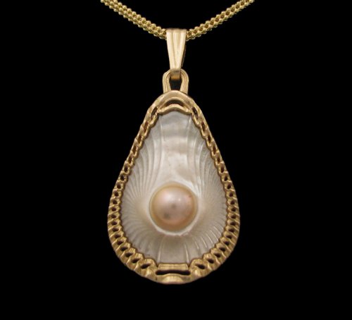 14 K gold, mother of pearl, pink pearl