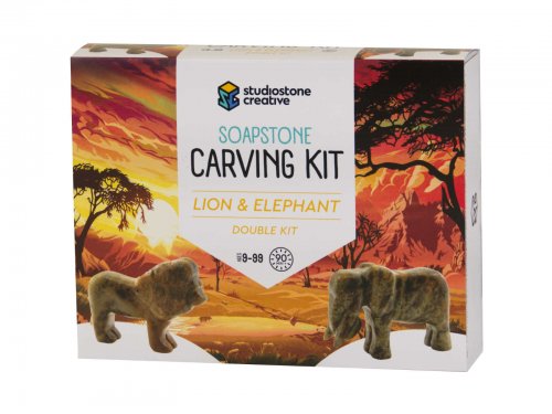 Lion and Elephant Soapstone Carving Kit