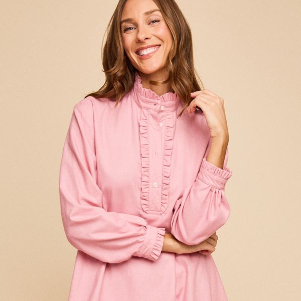 Long Ruffle Sleep Shirt Pink Flannel