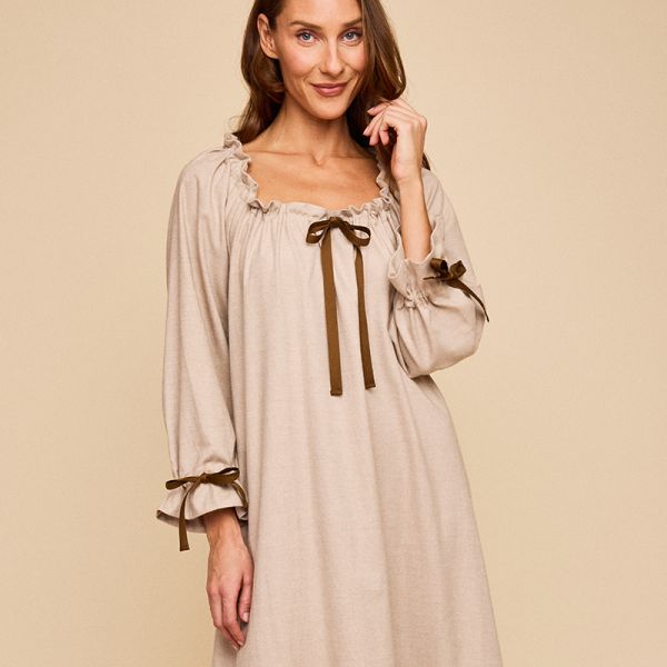 Long Sleeve Tie Nightie Fawn Cashmere Blend