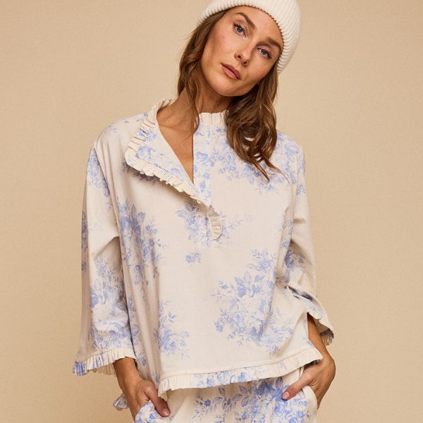 Ruffled Sleep Set Blue Tea Rose