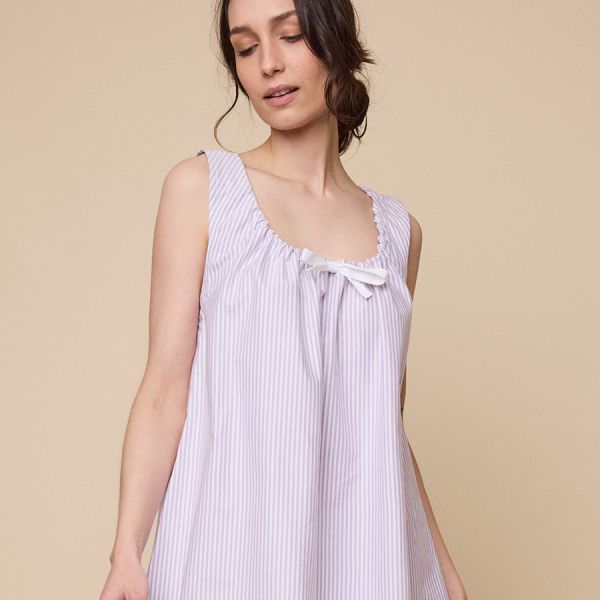 Sleeveless Nightie Lavender Oxford Stripe