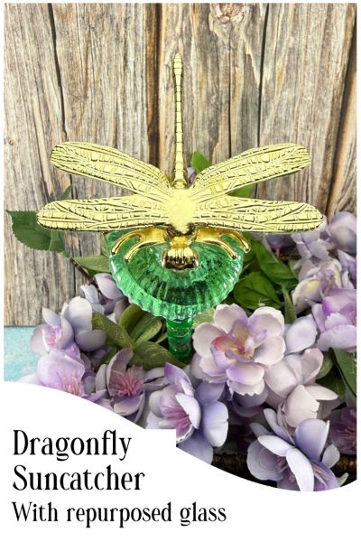 Repurposed Glass Suncatcher with Dragonfly