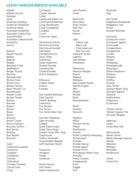 Leash hanger breed list
