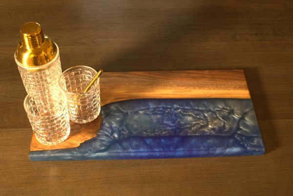 Indigo Tide– Deep Blue & Walnut Resin Board
