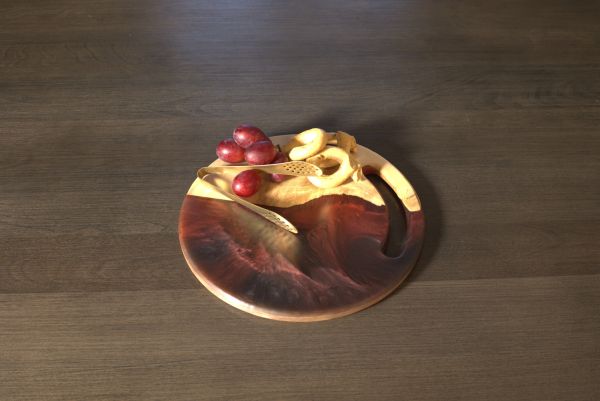 Dragon & Caviar – Crimson & Black Round Resin Cheese or Butter Board  10#